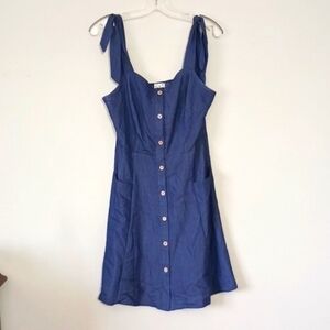 NAIF Denim Look Button Front Tie Strap Dress, Size M, Fall Coastal Cowgirl